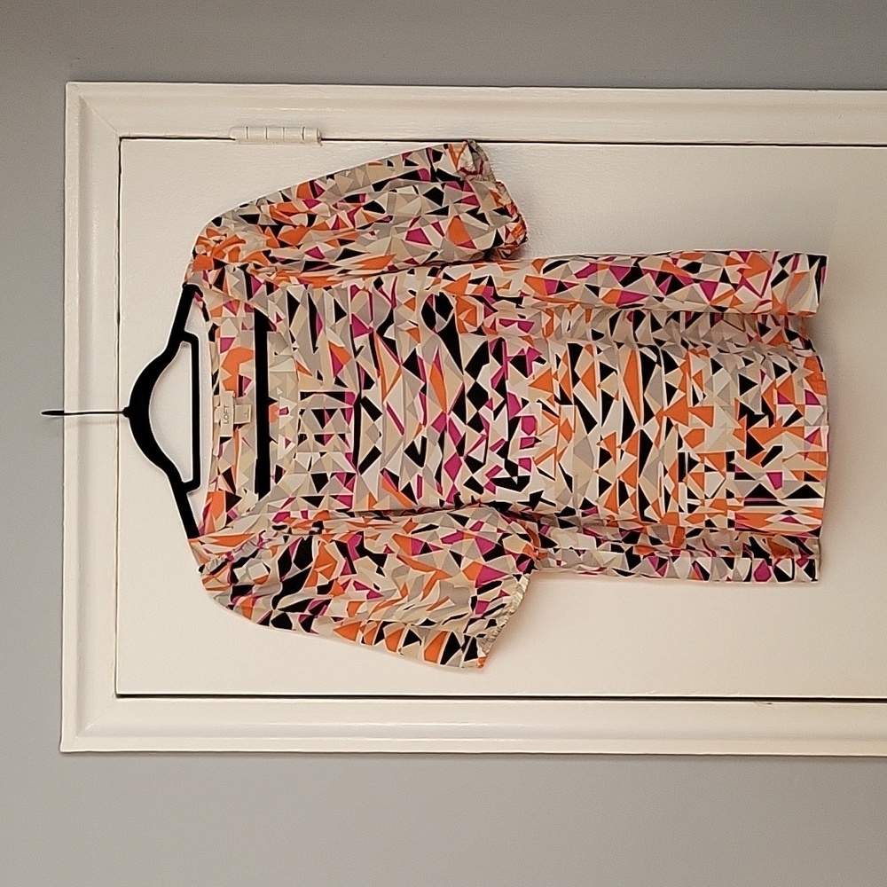 LOFT Bubble Sleeve Blouse in Geo Print